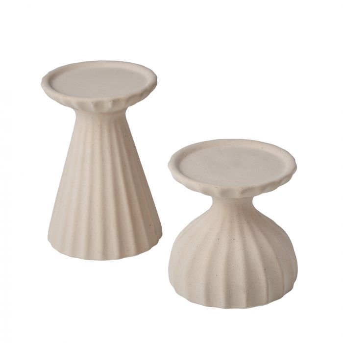 Ceramic Ribbed Candle Holder Set/2