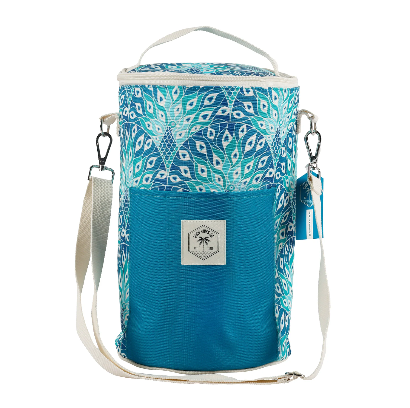 Barrel Cooler Bag With Shoulder Strap - Peacock Paradise