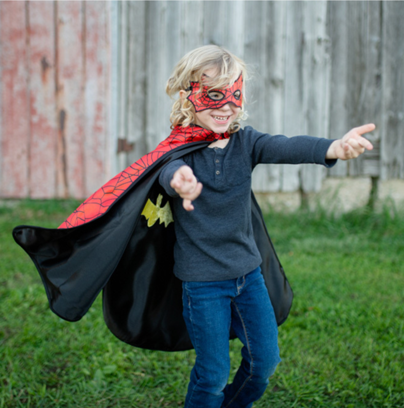 Reversible Spider & Bat Cape with Mask - Size 4-6